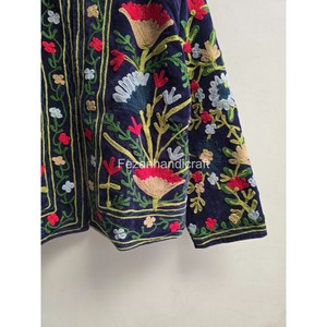 Blazer Floral Bordado para Mujer con Cuello Mao, Chaqueta de Algodón Hecha a Mano, Temporada de Otoño, Largo Regular, Manga Larga - Product Image 4