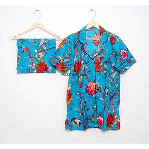 Conjunto de Pijama de Manga Corta de Algodón para Mujer, Estampado Floral, Ligero, Transpirable, de Secado Rápido, Pantalones Cortos para Estar en Casa, Verano y Otoño - Product Image 5