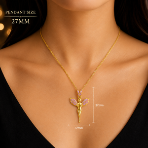 สร้อยคอแฟรี่สีชมพู ชุบทอง 18k เงินแท้ 925 จี้รูปนางฟ้าประดับเพชรคิวบิกเซอร์โคเนียสีชมพู ของขวัญสุดอินเทรนด์สำหรับเธอ - Product Image 1