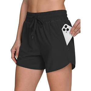 Shorts de sport légers pour femmes en polyester/coton, séchage rapide, taille haute, avec logo, couleur unie, pour les vacances d'été - Product Image 2