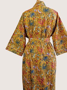 Bata Larga Estampada Floral para Mujer, Manga Tres Cuartos, Cuello en V, 100% Poliéster, Suave, Informal, para Primavera, con Cierre de Cordón - Product Image 4