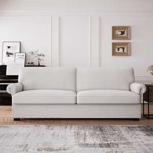 Santorini 71 Sofá DE LINO DE tres plazas Sofá tapizado con cojín extraíble y reposabrazos enrollado para sala de estar - Product Image 2