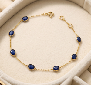 Pulsera Minimalista de Oro Amarillo Sólido de 18k con Zafiro Azul Natural, Joyería de Moda, Regalo para Fiestas, Venta al por Mayor - Product Image 6