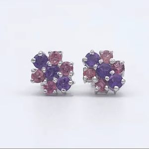 Boucles d'oreilles en tourmaline rose et améthyste, en argent sterling 925, bijoux en pierres précieuses naturelles, cadeau fait à la main pour femmes, élégant - Product Image 1