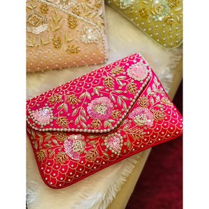 Indian Handmade Luxury Crystal Fashion Accessories Multicolor Beaded Baguette Bag Handle Durable Casual <b>Handbag</b> with Local Styl - Product Image 1