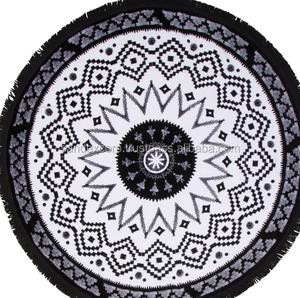 Serviette ronde Mandala Belle serviette de plage en coton design imprimé Mandala Vente en gros en Inde. - Product Image 2