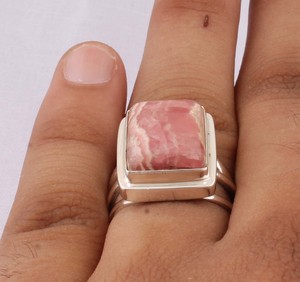 Wholesale Classic Natural Rhodochrosite 925 Sterling <b>Silver</b> Square Gemstone Multi Split Band Party <b>Statement</b> <b>Ring</b> Supplier - Product Image 1