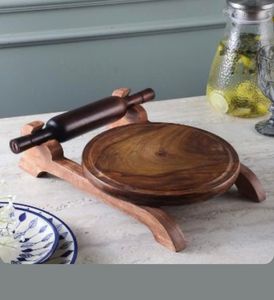 Wooden Rolling Pin and Pastry Board <b>Set</b> Brown Handcrafted Chakla Belan Combo with Stand Dishwasher Safe for <b>Baking</b> - Product Image 3