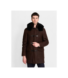 Manteau d'hiver en laine marron pour homme avec col en fausse fourrure, col rabattable, coupe-vent, style décontracté, coupe régulière - Product Image 1