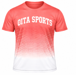 Coral and <b>White</b> Gradient Sublimation <b>T</b> <b>Shirt</b> Men Short Sleeve Crew Neck Custom Printed Sports Training Performance Athletic - Product Image 1