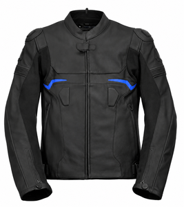 Chaqueta de Motociclista para Hombre, Personalizada, con Protección, para Motociclistas, Abrigo Exterior, Negro con Detalles Azules, Tejido Cordura - Product Image 1