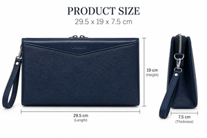 Pochette Homme Grande en Cuir Véritable Bleu Marine Imperméable avec Blocage RFID, Fermeture Éclair et Dragonne, Sac à Main Minimaliste Professionnel - Product Image 3