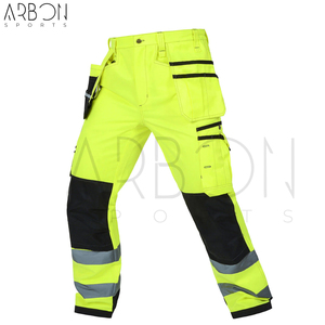 Waterproof Premium Quality Hi-Vis Neon Yellow Workwear Durable Construction Safety Pant with Reinforced Knees and Holster Pocket - Product Image 3
