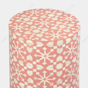 Pink <b>White</b> Geometric Inlay Round Side <b>Table</b> Handcrafted Star Mosaic Pattern Drum <b>End</b> <b>Table</b> Luxury Accent <b>Table</b> Designer <b>Table</b> - Product Image 4