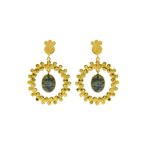 Natural Labradorite Geometric Bohemian Wedding <b>Dangle</b> <b>Earrings</b> Handmade 18K <b>Gold</b> Plated Oval Gemstone Disc Drop <b>Earrings</b> for - Product Image 2