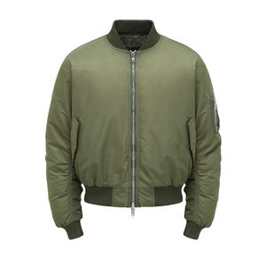 Chaqueta Bomber Verde Oliva para Hombre, Cierre de Cremallera, Color Sólido, Material de Poliéster, para Otoño, Corte Regular, Cuello Camisero - Product Image 1