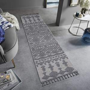 Guros Collection 2X8 Tapis traditionnel intérieur/extérieur blanc/gris-Ensemble de qualité supérieure - Product Image 1