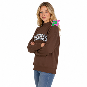 Sweat-shirt à col montant personnalisé avec lettrage appliqué, broderie de haute qualité, couleur marron, style Arkansas - Product Image 5