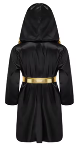 HAWK SPORTS INDUSTRIES Robe de boxe à capuche pour enfant en satin polyester noir avec bordure dorée, tenue d'entraînement durable pour MMA et Muay Thai - Product Image 2