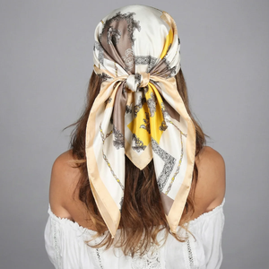 Foulard carré en satin de soie 90 cm, motif vintage, pour femme, hijab musulman, bandeau, nouveau bandeau pour cheveux, 90*90 cm - Product Image 5