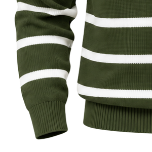 Pull en maille pour homme vert olive et blanc imprimé, épais, anti-boulochage, en laine/acrylique, à col zippé, manches longues, poignets côtelés - Vente en gros - Product Image 6