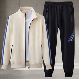 Men's <b>Navy</b> <b>Blue</b> Tracksuit Set With Orange Stripes Full Zip <b>Jacket</b> And Pants Casual Autumn Wear Polyester Cotton Material - Product Image 5