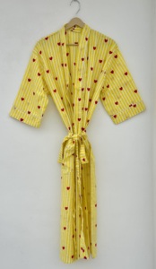 High Selling Summer Cotton <b>Kimono</b> <b>Robe</b> <b>Long</b> Sleeve Full Length V-neck Beach Wear Hotel Use - Product Image 4