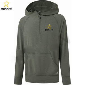 Sweat-shirts pour hommes à manches longues avec poche kangourou, légers, en tissu chiné, avec fermeture éclair quart de tour pour le golf - Product Image 1