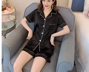 Ensemble pyjama en soie satinée pour femmes, deux pièces, vêtements de nuit, vêtements de détente, pyjama boutonné, ensemble de pyjama deux pièces pour femmes, ensemble de shorts pour la maison - Product Image 6