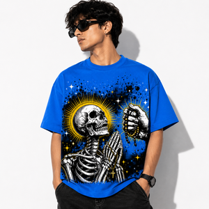 เสื้อยืดสตรีทแวร์ลายพิมพ์หัวกะโหลก พิมพ์ลายดิจิทัล เนื้อผ้าระบายอากาศ เสื้อยืดฮิปฮอป แขนสั้น ไซส์ใหญ่ - Product Image 4