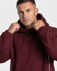 OEM Custom Men's Burgundy <b>Oversized</b> Contrastline Tracksuit Set Premium Quality Cotton Fleece Hoodie & Wide Leg <b>Sweatpants</b> - Product Image 3