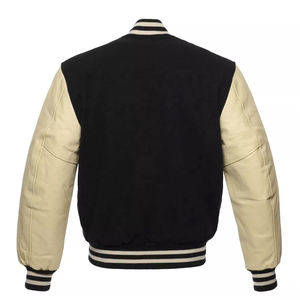Custom Black <b>Wool</b> and <b>White</b> Genuine Leather Sleeves Varsity Jackets Chenille Embroidery Men Oversized Baseball Jacket - Product Image 6