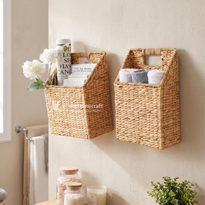 Panier de rangement rectangulaire vintage en jacinthe d'eau écologique avec poignée pour la maison, la salle de bain et le bureau - Product Image 2