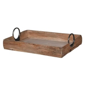 Plateau décoratif rond en bois de style rustique, avec poignées en forme de branche d'olivier dorée, vendu en une seule pièce - Product Image 2