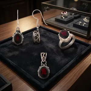 Red Garnet 925 Sterling Silver Handmade Pendant Earrings Ring Jewellery Set for Women Indian Wholesale Gemstone Jewelry - Product Image 5