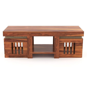 Mesa de centro de madera de teca hecha a mano con base natural, estilo rústico moderno, mueble de madera, florero para decoración del hogar - Product Image 2