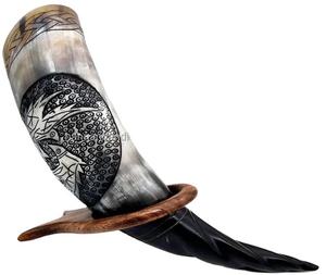 Corne à boire viking haut de gamme, nouveau design poli et sculpté, logo authentique, écologique, sans fuites, pour bière nordique, sans danger pour les aliments - Product Image 1