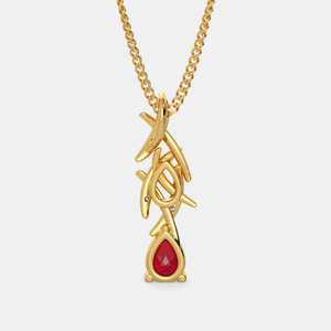 Yellow Gold <b>Ruby</b> Teardrop Lab Grown Diamond Leaf Pendant <b>Necklace</b> - Product Image 4
