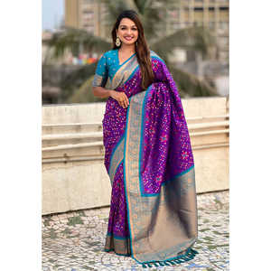 Elite Weaves <b>Purple</b> Premium Patola <b>Saree</b> Soft Silk Zari Woven with Contrast Weaves Indian & Pakistani Clothing 0.6g - Product Image 4
