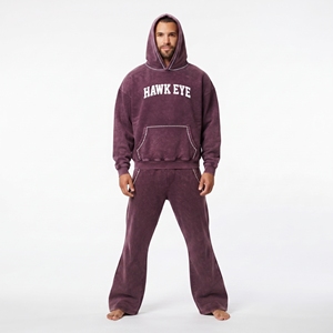 Conjunto Deportivo para Hombre, Estilo Urbano, Felpa de Algodón Grueso, Lavado Ácido, Hombros Caídos, Corte Holgado, Personalizado con Pedrería, Dos Piezas - Product Image 6
