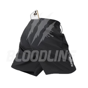 Shorts de sport Bermuda pour homme BLOODLINE, taille mi-haute, élastique, séchage rapide, poches, motif camouflage, matière PU, gris, impression par sublimation - Product Image 2