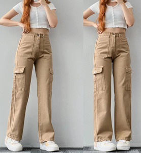 <b>White</b> Mid Waist <b>Cargo</b> Pants Women Regular Fit Full Length 100% Cotton Casual Winter Style Pockets Elastic Waist Anti-Pilling - Product Image 3