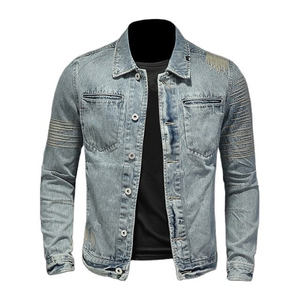 New <b>Men</b> Coated Washed Denim Jacket 100% Cotton Distressed <b>Blue</b> Winter Casual Vintage Breathable - Product Image 1