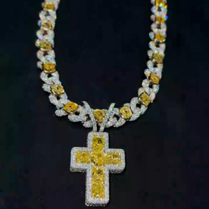 <b>Iced</b> <b>Out</b> Cross Pendant Necklace Yellow CZ Diamond Cross Charm Cuban Link <b>Chain</b> Hip Hop Christian Jewelry for Men Women - Product Image 1