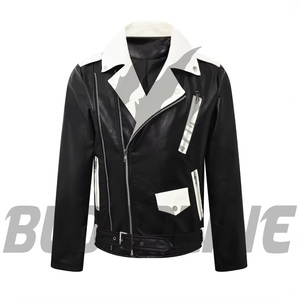 Men's Black PU Leather Moto <b>Biker</b> <b>Jacket</b> Turn-down Collar Zipper Closure Regular Fit Autumn Wear - Product Image 1