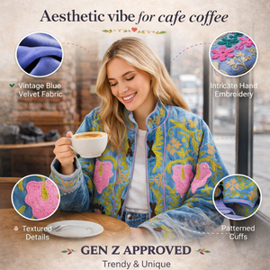 Blouson bomber brodé fait main pour femme, col montant, manches longues, doublure en coton, broderie artisanale - Product Image 3