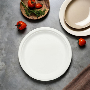 Platos y platos redondos biodegradables y sin químicos de bagazo desechable ecológico natural de 9 pulgadas - Product Image 3