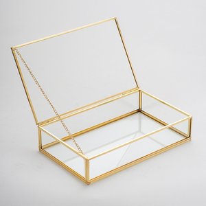 Boîte en verre transparente avec cadre en métal doré, élégante boîte de rangement pour bijoux, conteneur décoratif pour objets de valeur, pour la décoration de la maison - Product Image 2