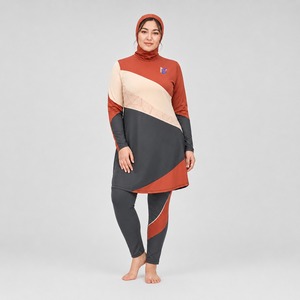Wholesale Modest Burkini Swimwear Women modest bikini set with Scarf <b>Top</b> Oversized Pants Summer Beachwear High Cut Print Front - Product Image 1