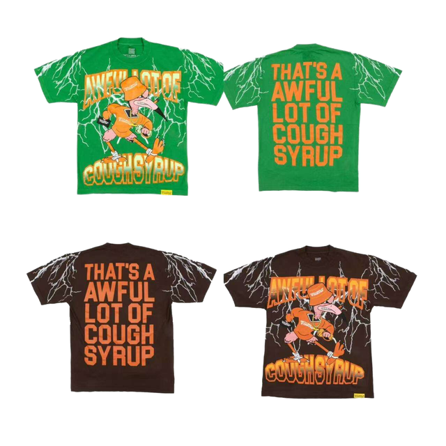 That's Awful Lot Cough Syrup Short Sleeve Summer Cotton Hip Hop Front Beverage Cup Pattern Graffiti Letter Tshirt Men Women Top